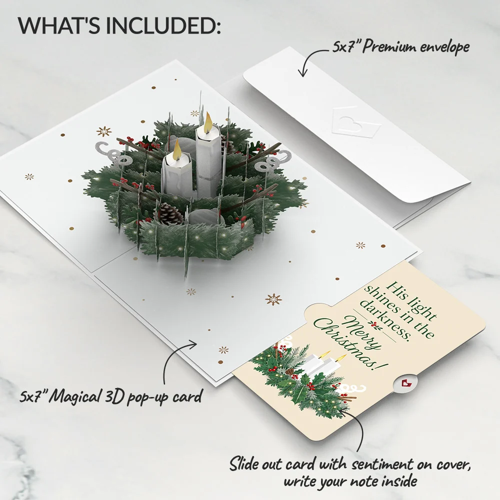 Lovepop Winter Greens Christmas Candle Pop-Up Card and His Light Shines Sentiment Set - Image 2