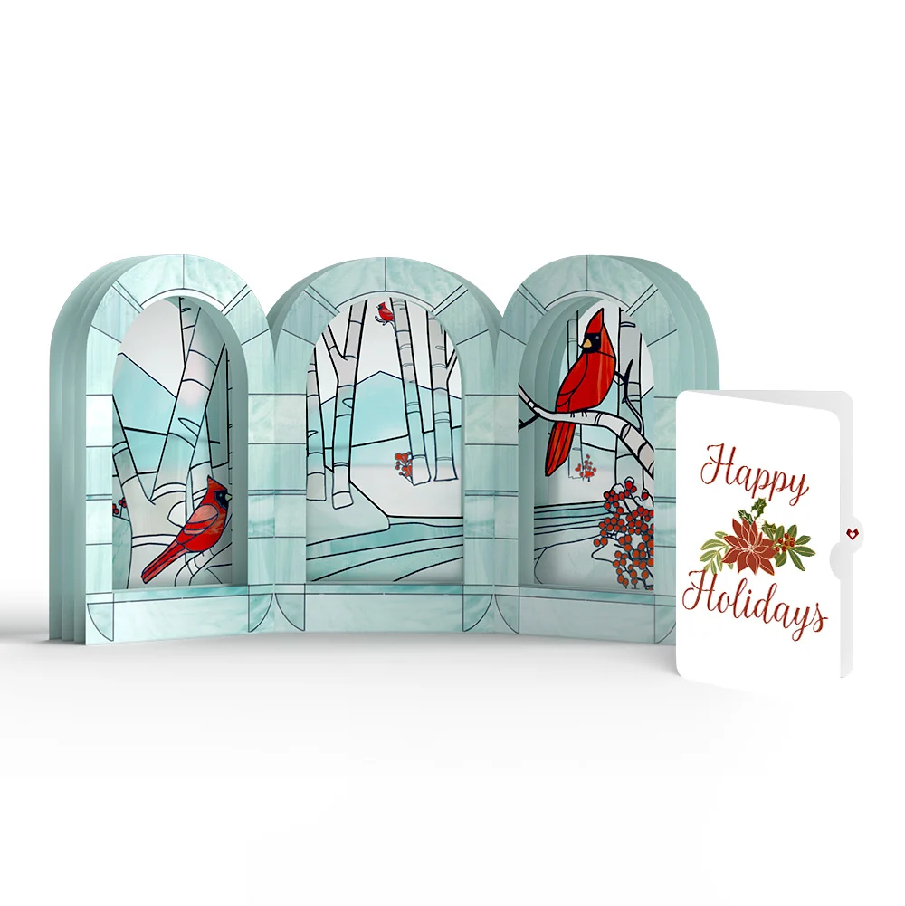 Lovepop Stained Glass Winter Cardinal Pop-Up Gift and Poinsettia Holiday Sentiment Set