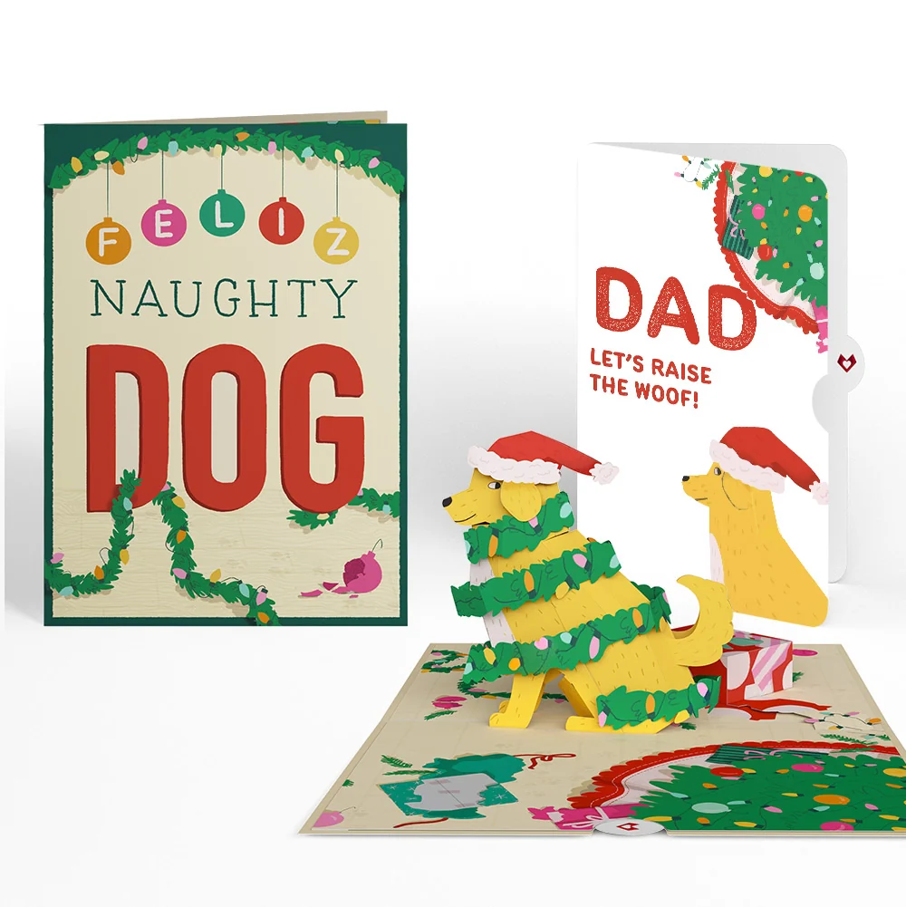 Lovepop Feliz Naughty Dog Christmas Pop-Up Card and Sentiment Set for Dad Cream
