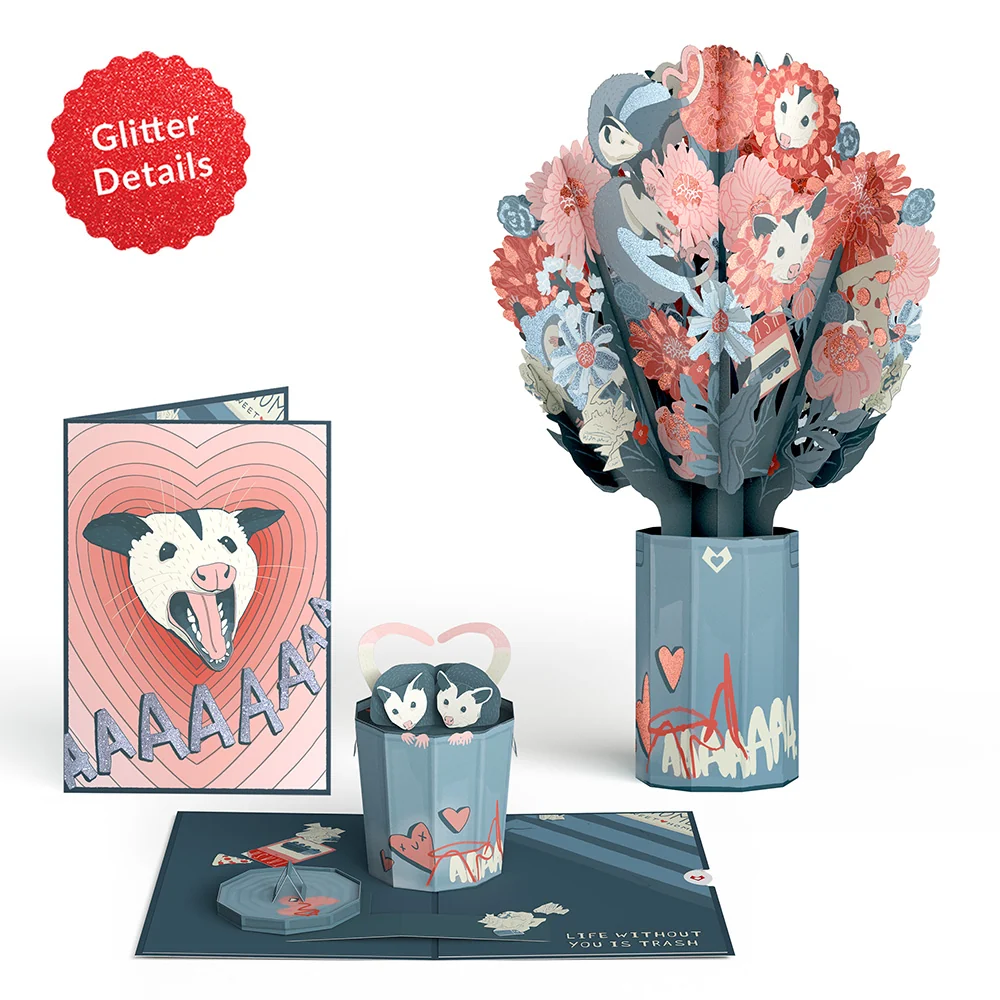 Lovepop Life Without You Is Trash Possums Pop-Up Card & Glitter Bouquet Bundle