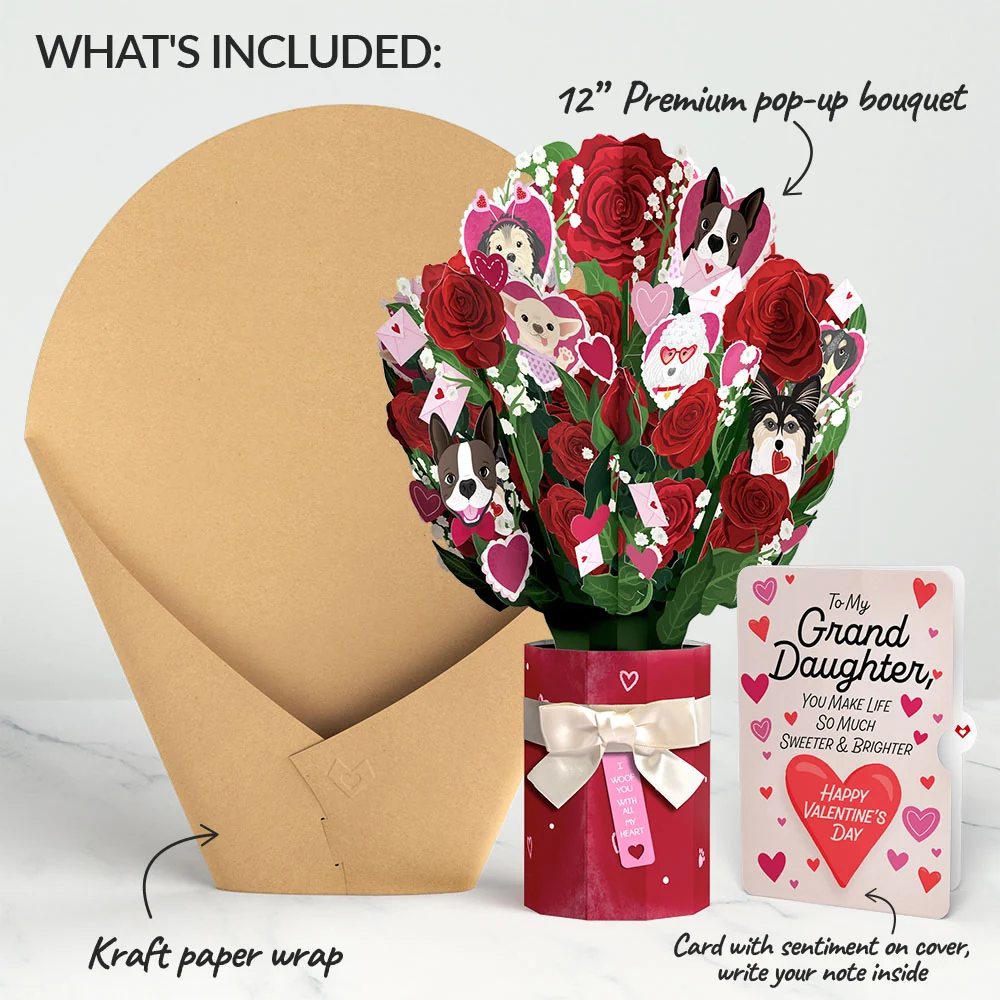 Lovepop I Woof You Dog Valentine Bouquet and Sentiment Set for Granddaughter Vase - Image 2