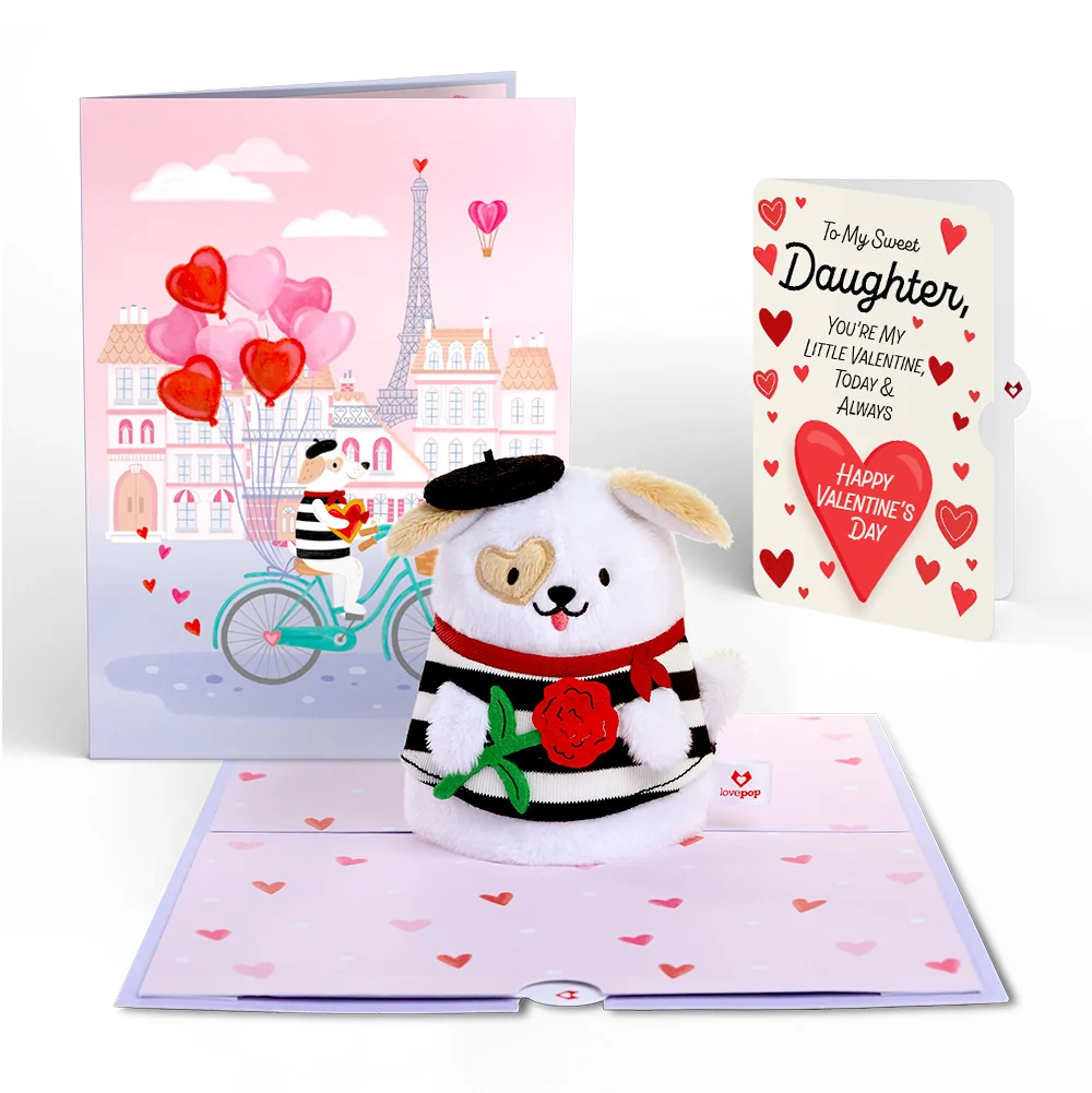 Lovepop French Love Dog Plushpop Card and Full of Hearts Valentine Sentiment Set for Daughter Bicycle
