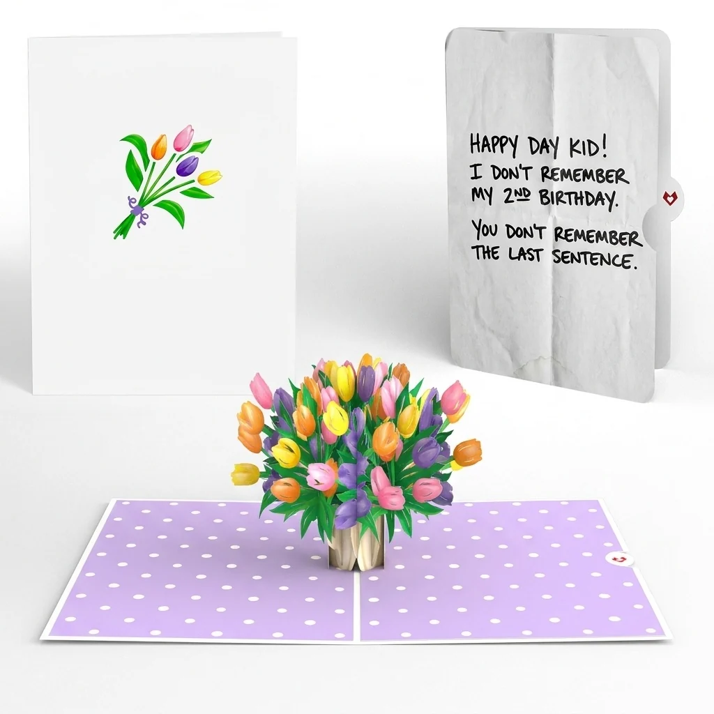 Lovepop Timeless Tulips 2nd Birthday Pop-Up Card and Memory Gap Sentiment Set for Kid Vase