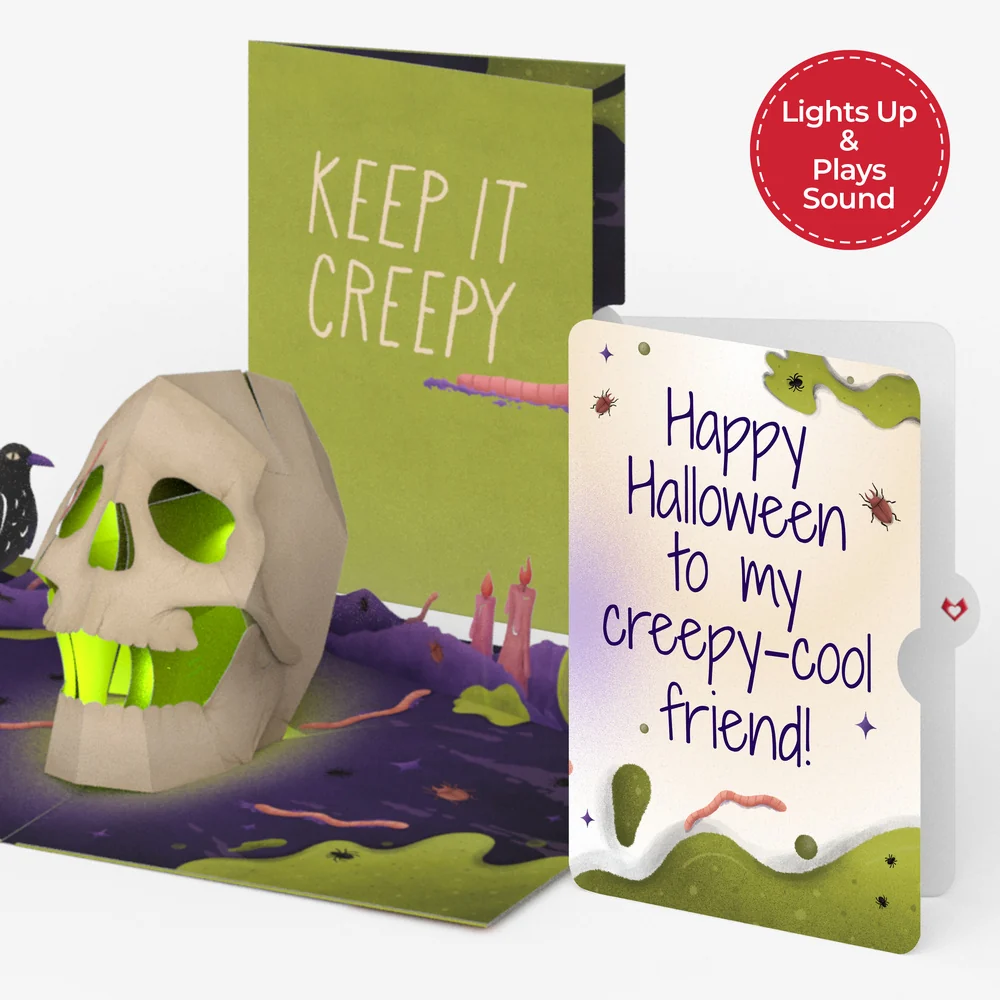 Lovepop Keep it Creepy Halloween Skull Music and Light Pop-Up Card and Sentiment Set for Friend Candle