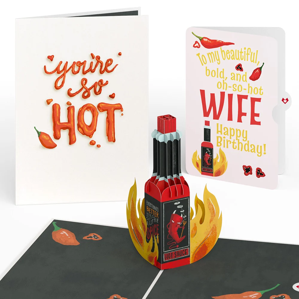 Lovepop Hot Sauce Birthday Pop-Up Card and Sentiment Set for Wife – You’re So Hot Bottle