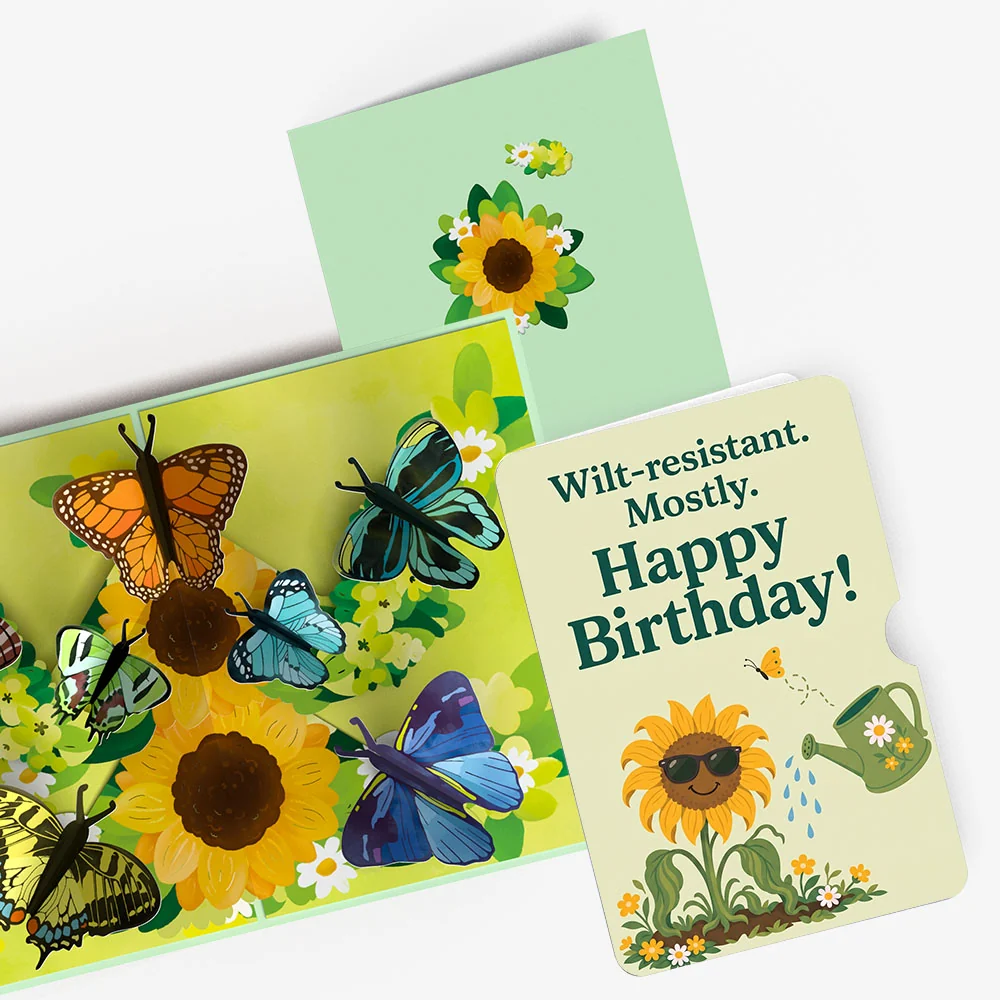 Lovepop Sunflower Butterflies Birthday Pop-Up Card and Wilt-Resistant Sunflower Sentiment Set Cream