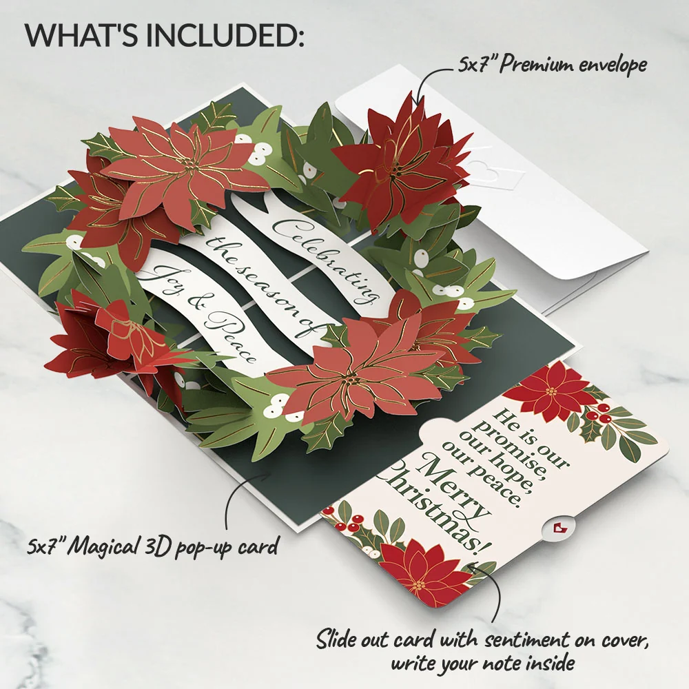 Lovepop Season's Greetings Poinsettia Wreath Christmas Pop-Up Card and Promise Hope Peace Sentiment Set - Image 2
