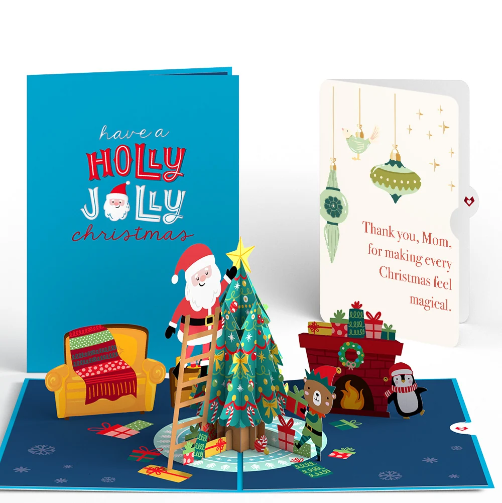 Lovepop Santa Decorating a Christmas Tree Pop-Up Card and Sentiment Set for Mom Cream