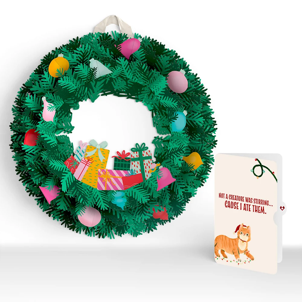 Lovepop Christmas Joy Wreath and Hungry Cat Sentiment Set Cream