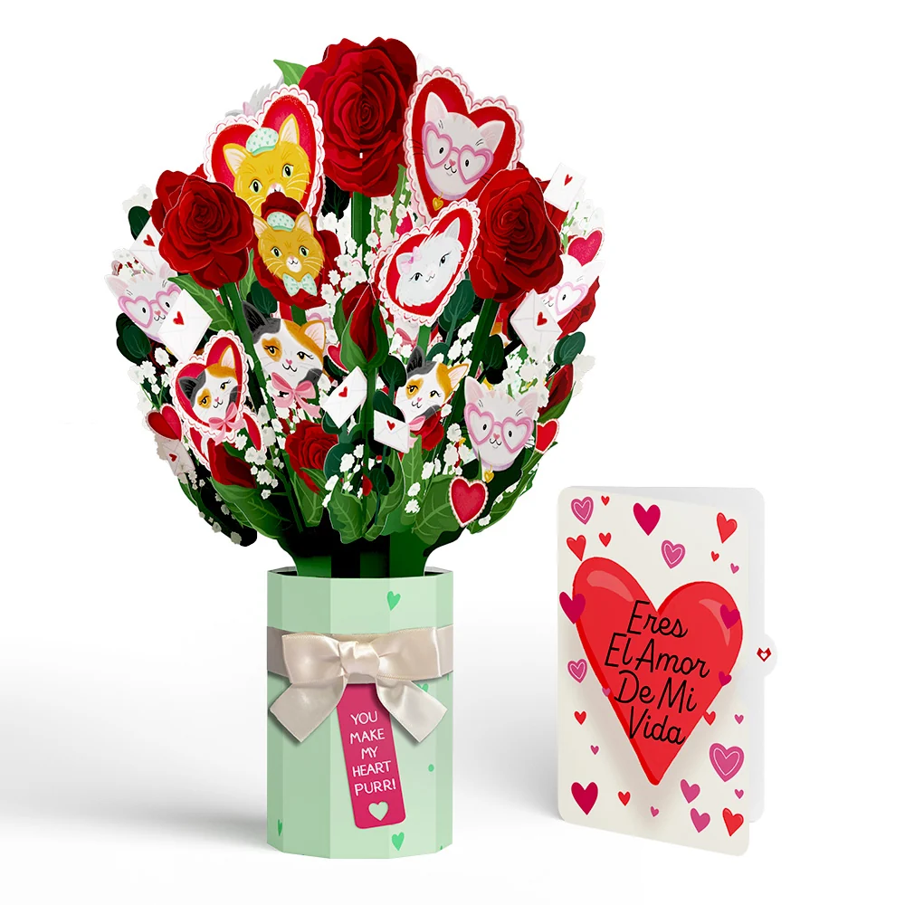 Lovepop You Make My Heart Purr Cat Eres El Amor De Mi Vida Valentine Bouquet and Sentiment Set Vase