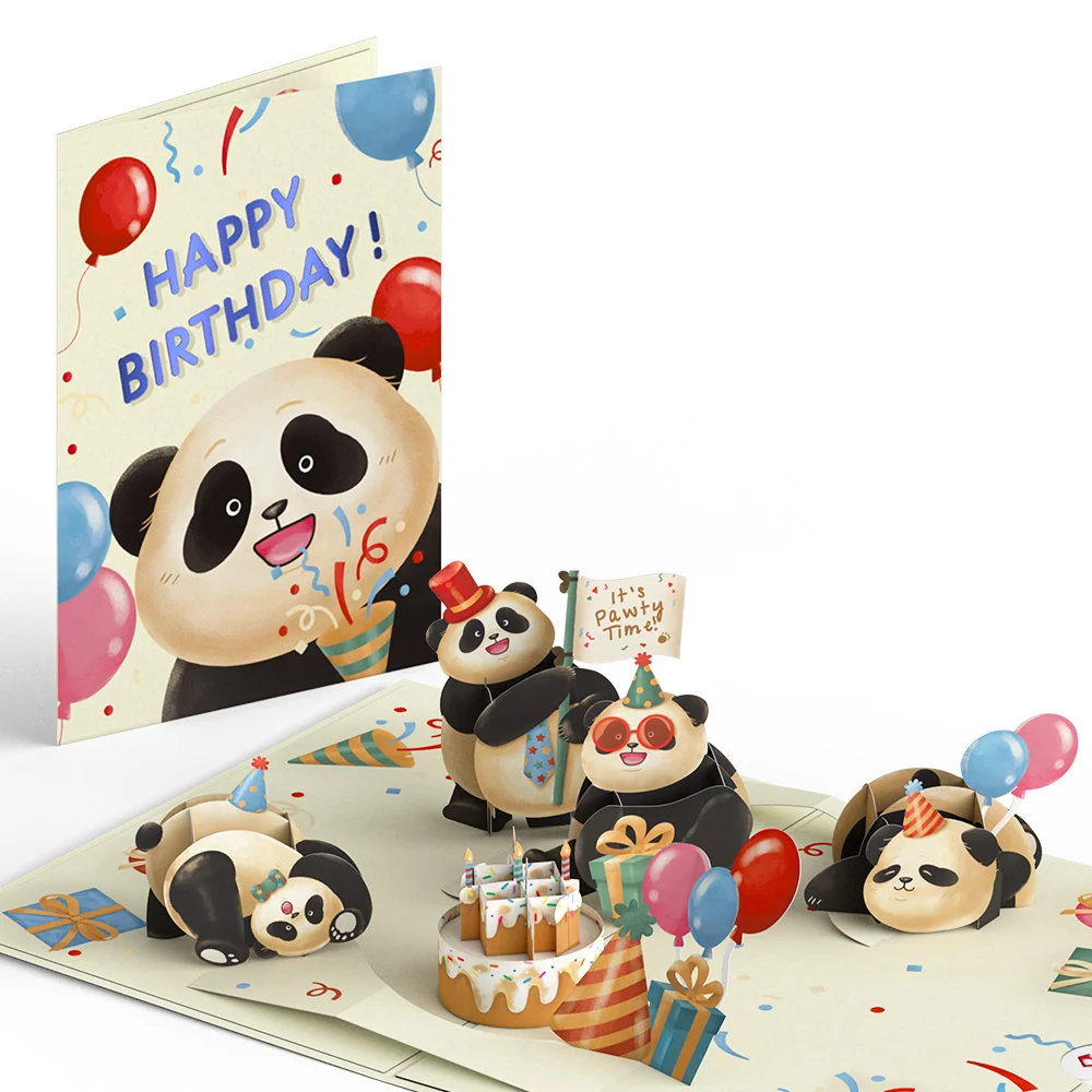 Lovepop Happy Birthday Pandas Pop-Up Card Candle
