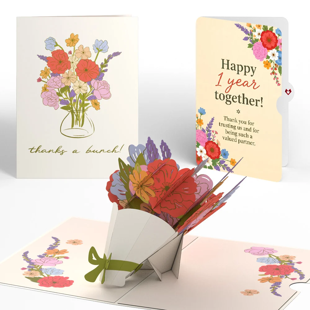 Lovepop Thanks a Bunch Bouquet Anniversary Pop-Up Card and Colorful Blooms Sentiment Set for Business Partners Vase