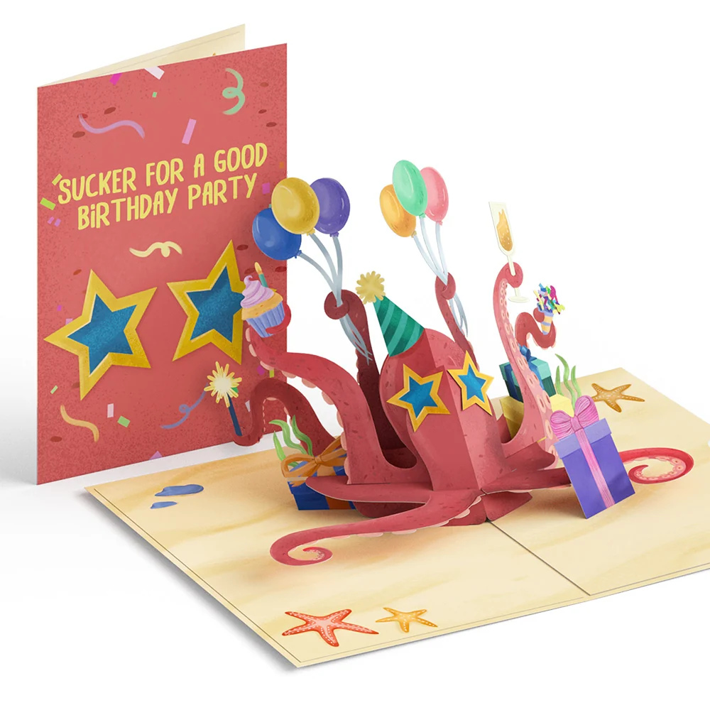 Lovepop Birthday Party Octopus Pop-Up Card Glass