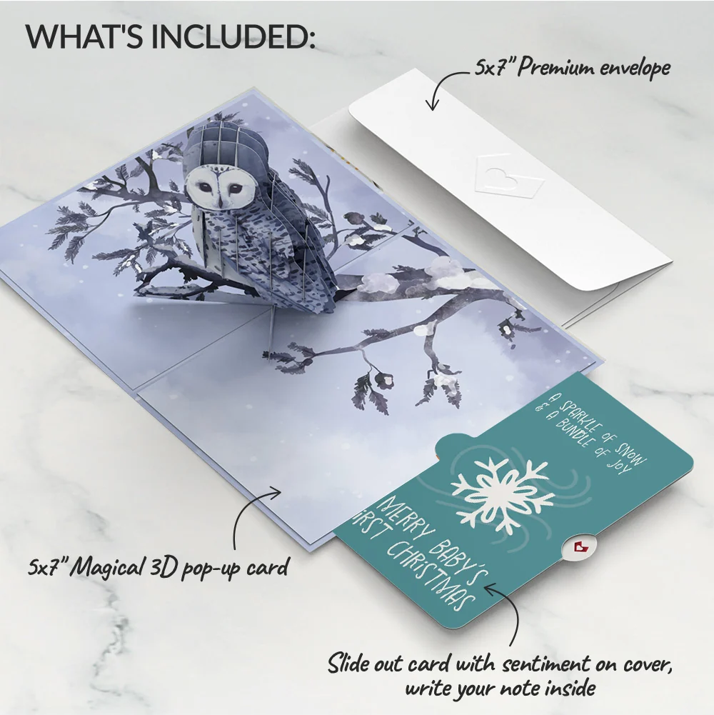 Lovepop Snowy Owl First Christmas Pop-Up Card and Snowflake Sentiment Set for Baby - Image 2