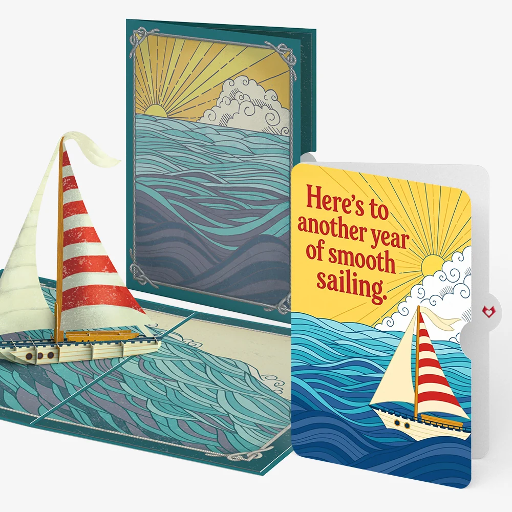 Lovepop Sailboat on the Horizon Birthday Pop-Up Card and Smooth Sailing Sentiment Set