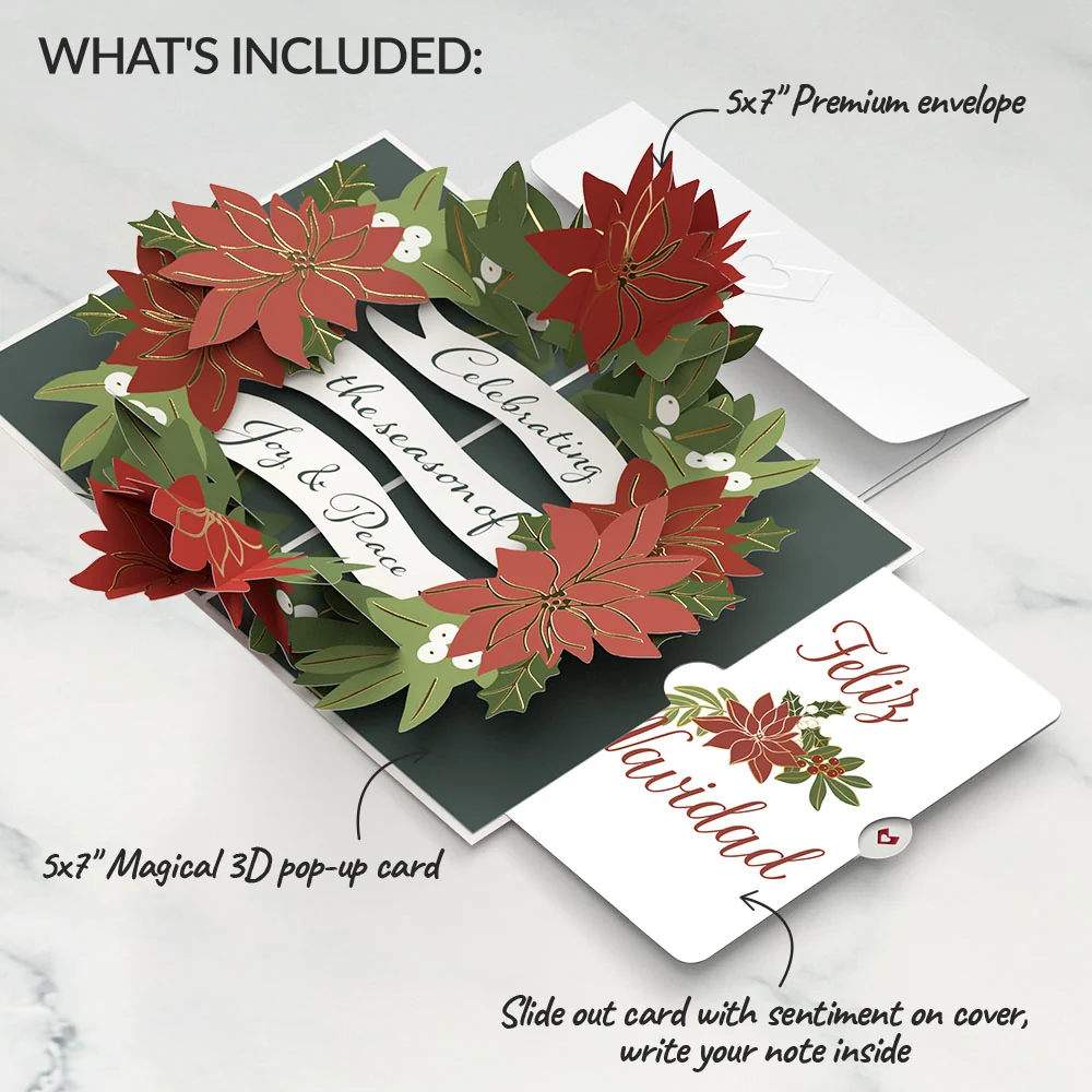Lovepop Season's Greetings Poinsettia Wreath Pop-Up Card and Spanish Christmas Sentiment Set - Image 2