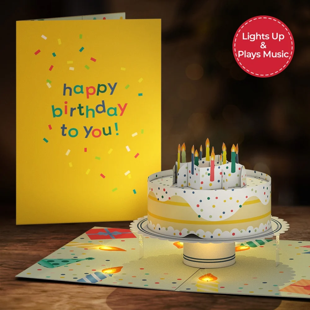 Lovepop Happy Birthday Confetti Cake Music and Lights Pop-Up Card