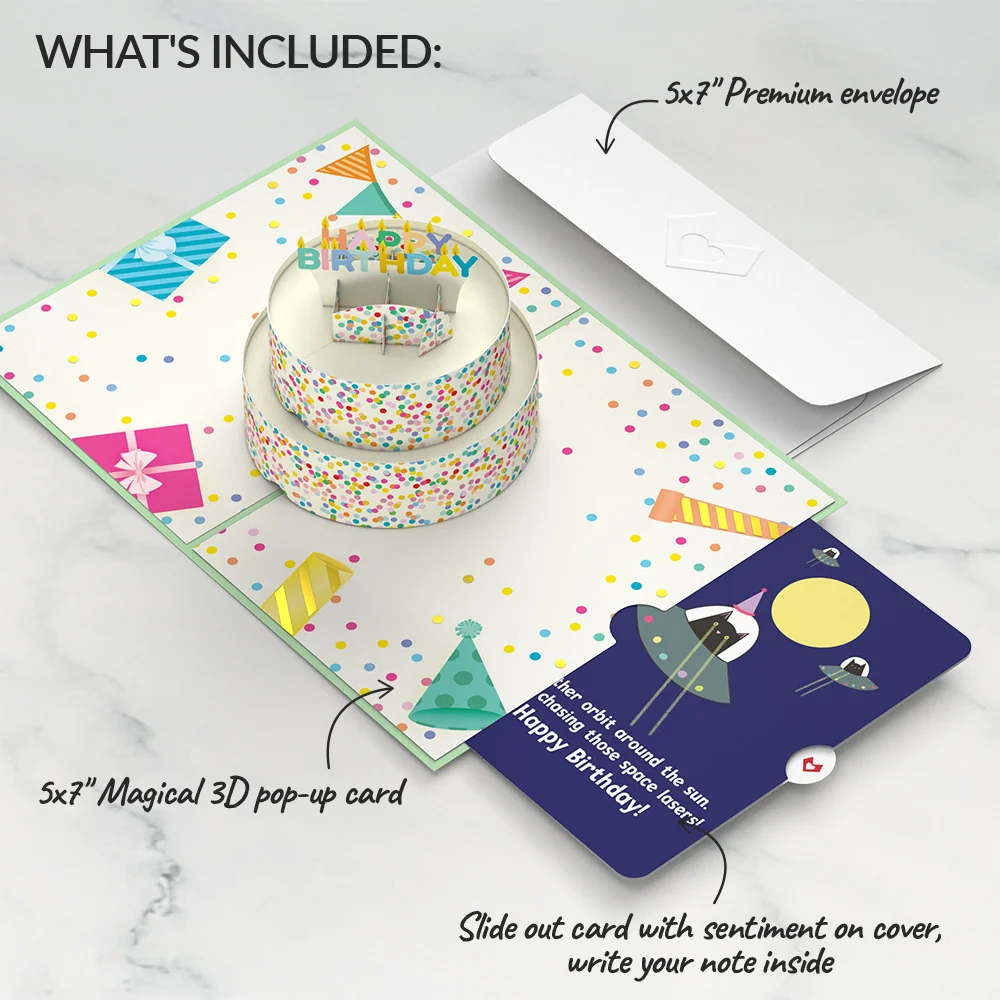 Lovepop Sprinkles Birthday Cake with Space Laser Cats Pop-Up Card and Sentiment Set Candle - Image 2