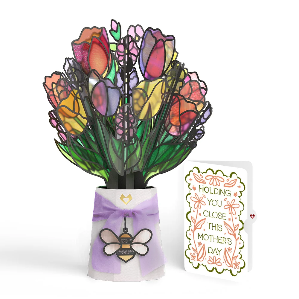 Lovepop Vibrant Tulip Mother’s Day Suncatcher Bouquet and Vintage Blossom Sentiment Set for Mom Glass