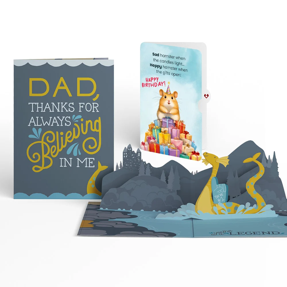 Lovepop Dad You're a Legend Loch Ness Monster Birthday Pop-Up Card and Happy Hamster Sentiment Set Candle