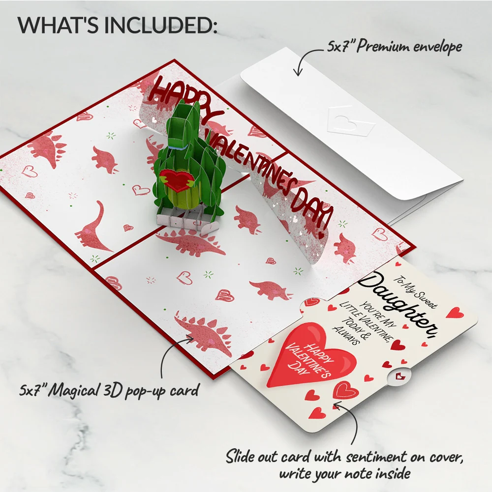 Lovepop You Make My Heart 'Saur' Valentine Pop-Up Card and Sentiment Set for Daughter Cream - Image 2