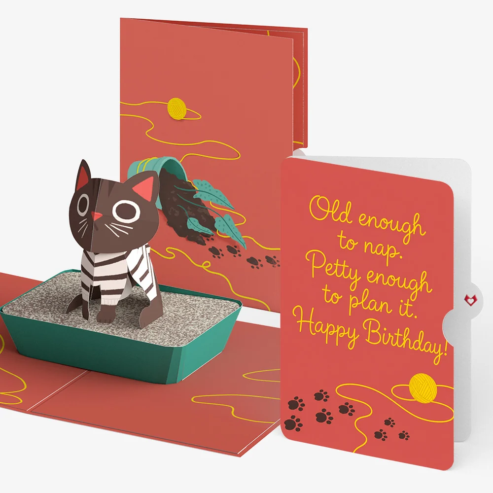 Lovepop Mischievous Cat Birthday Pop-Up Card and Old Enough to Nap Sentiment Set