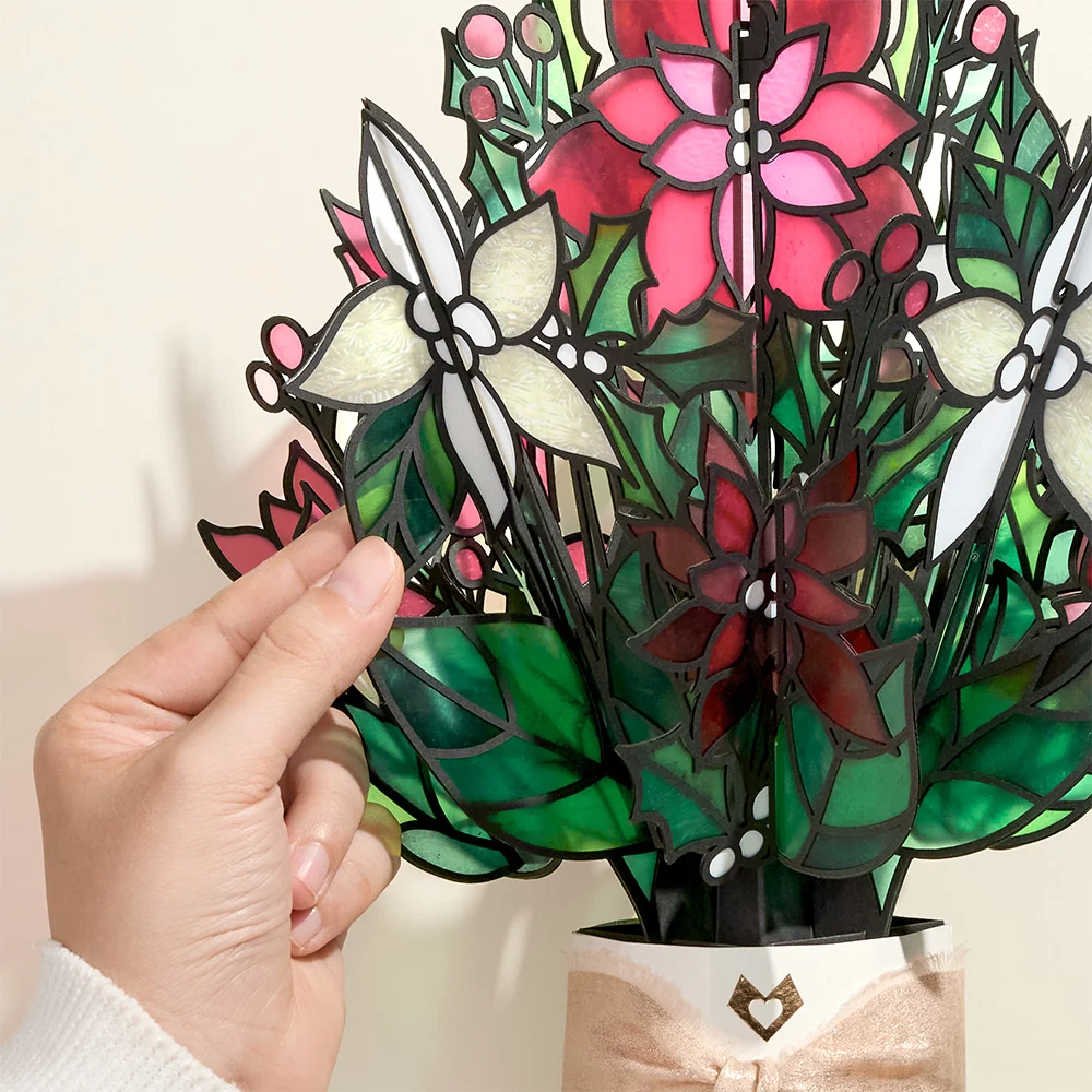 Lovepop Poinsettia Shimmer Christmas Suncatcher Bouquet and Blessing Sentiment Set Glass - Image 3