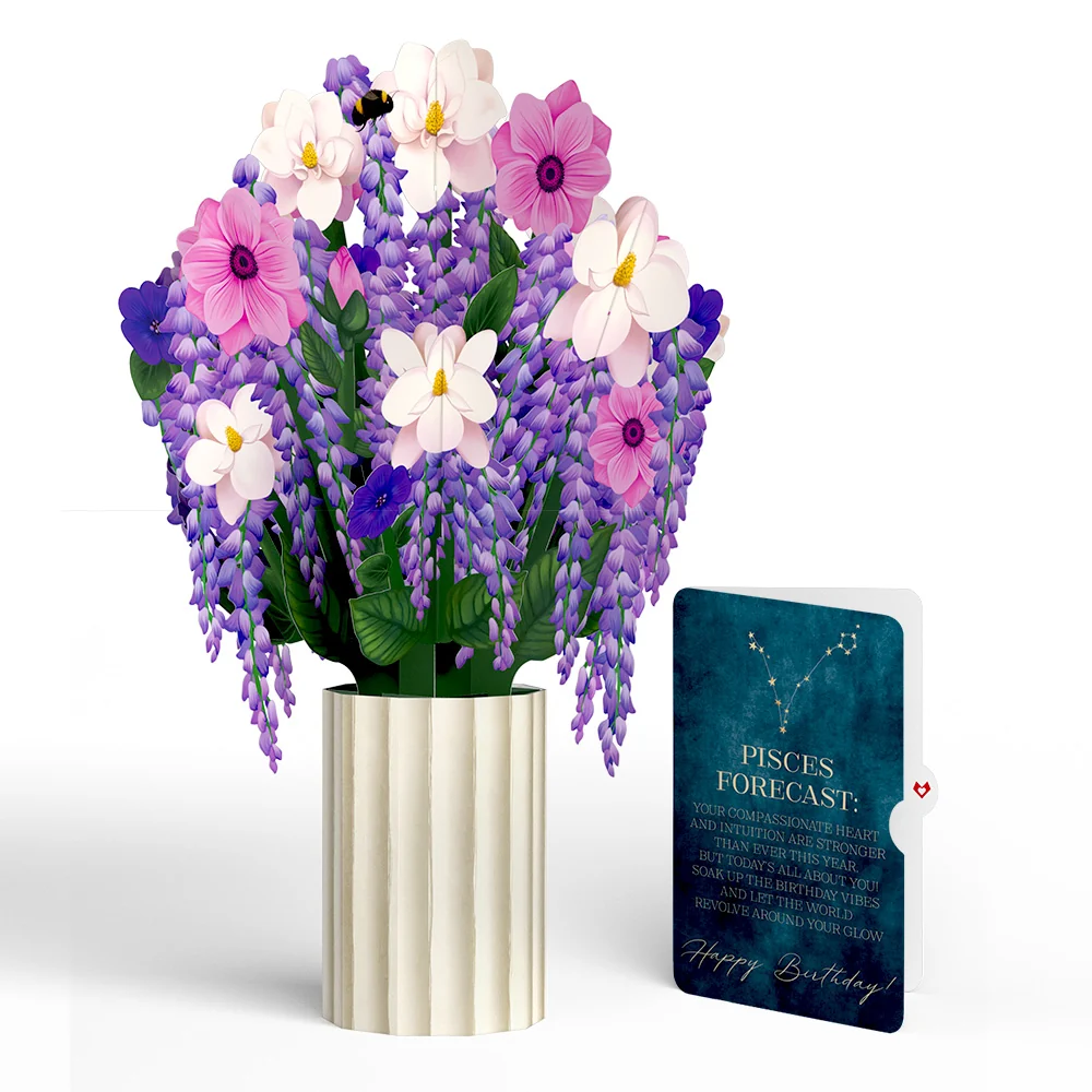 Lovepop Wisteria Birthday Bouquet and Pisces Zodiac Sentiment Set Cream