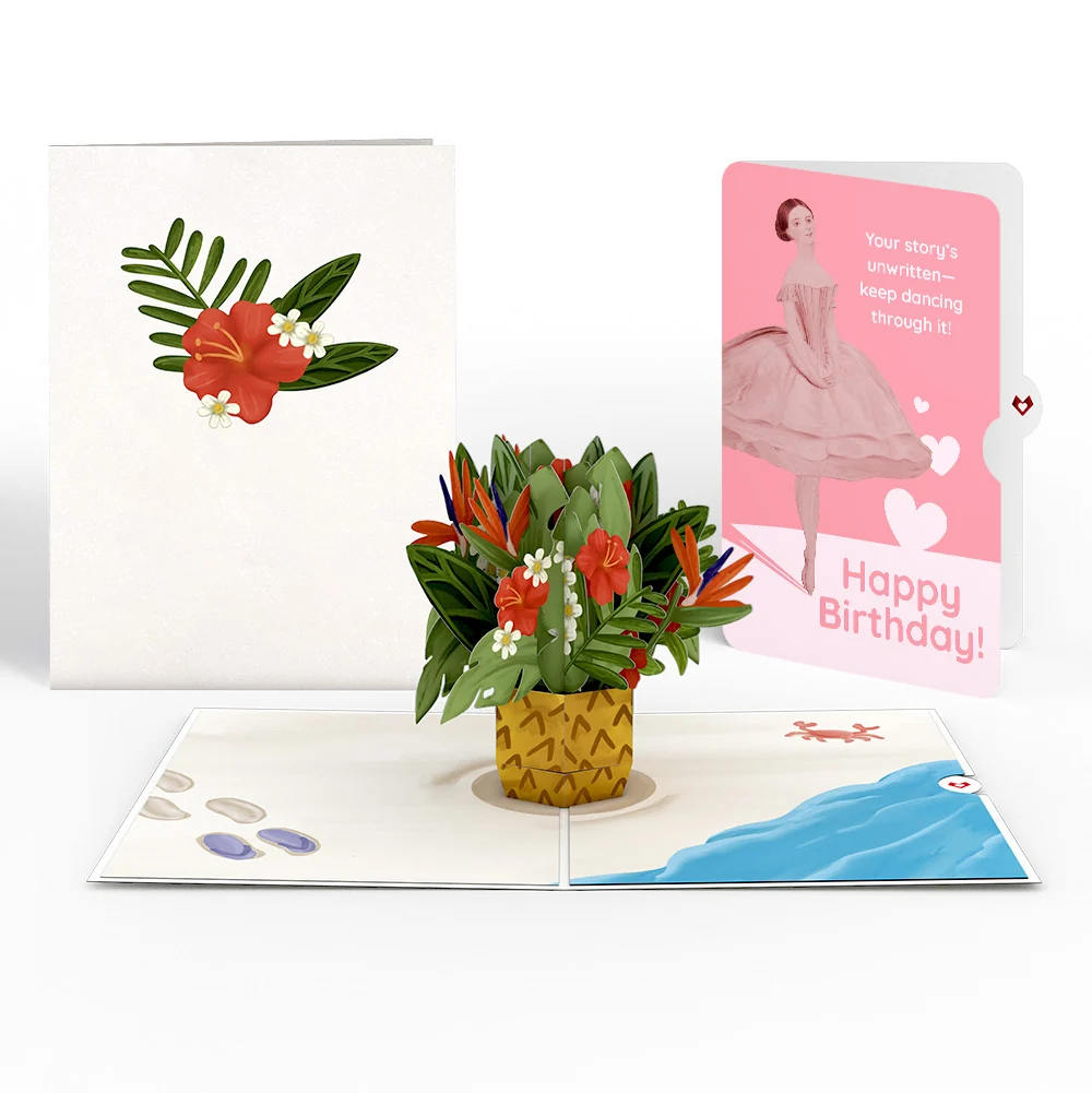 Lovepop Tropical Flower Basket Birthday Pop-Up Card and Dancing Through Life Sentiment Set