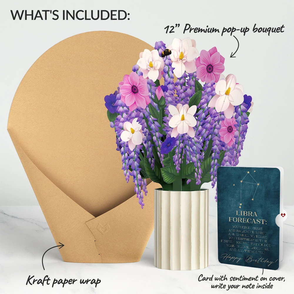 Lovepop Wisteria Birthday Bouquet and Libra Zodiac Sentiment Set Cream - Image 2