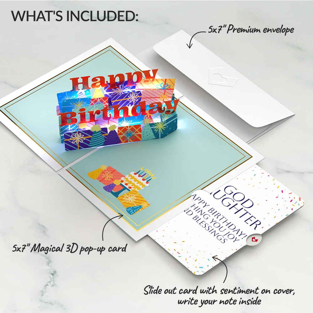 Lovepop Wishing You a Happy Birthday Music and Lights Pop-Up Card and Sentiment Set for Goddaughter - Image 2