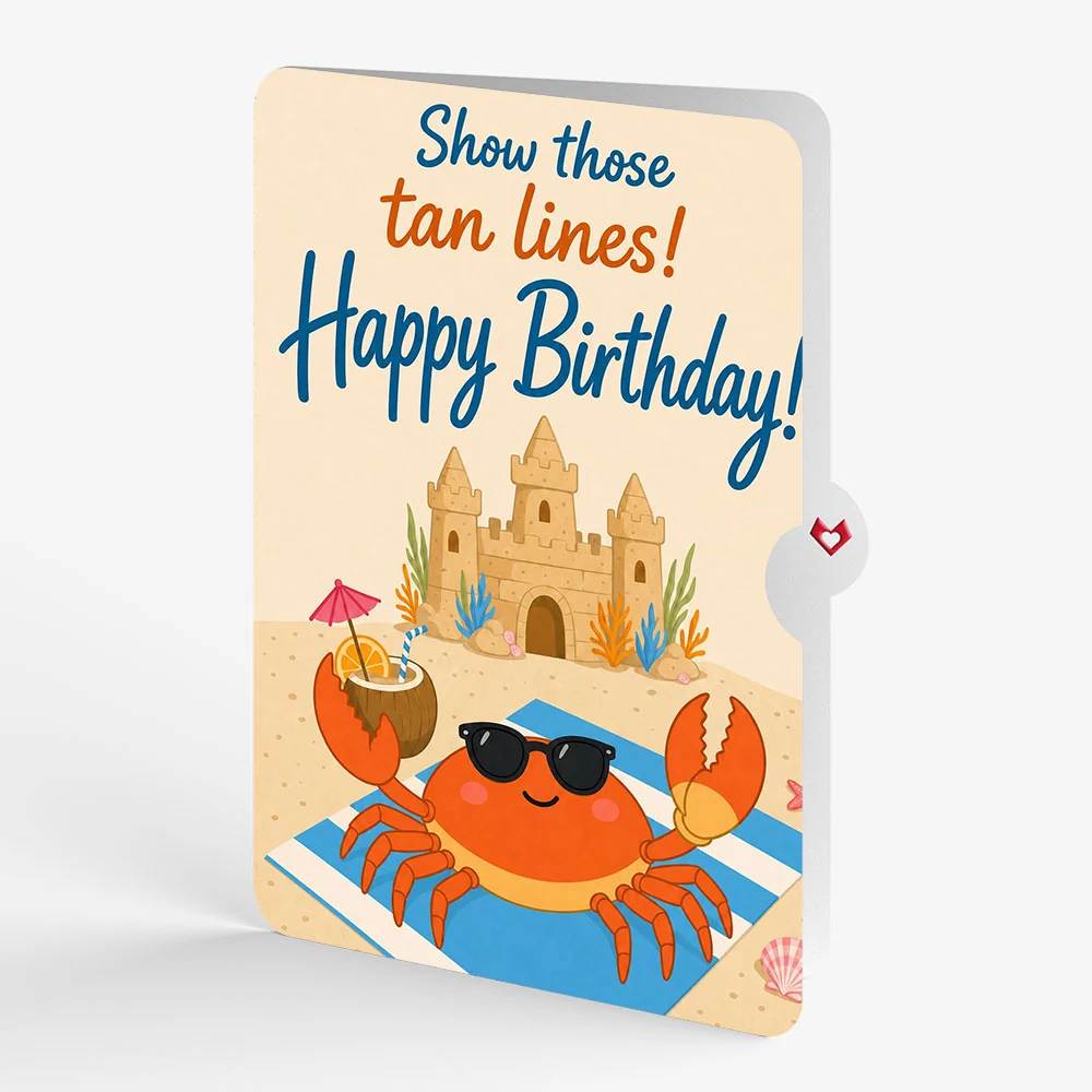 Lovepop Seaside Sandcastle Birthday Pop-Up Card and Sunbathing Crab Sentiment Set - Image 4