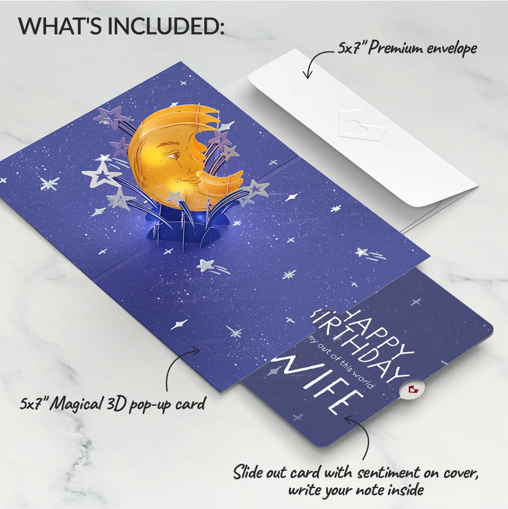 Lovepop Love You to the Moon and Back Birthday Light-Up Pop-Up Card and Sentiment Set for Wife - Image 2