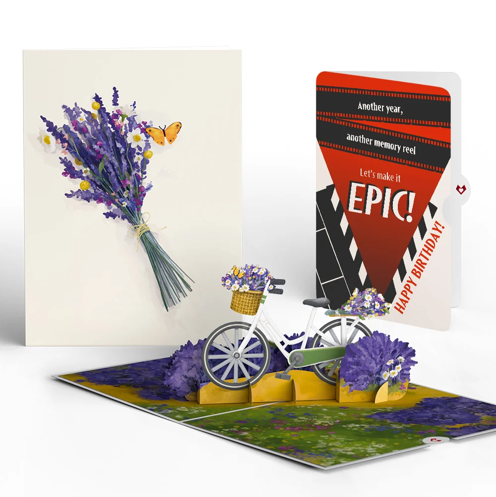 Lovepop Lavender Bicycle Birthday Pop-Up Card and Epic Reel Sentiment Set