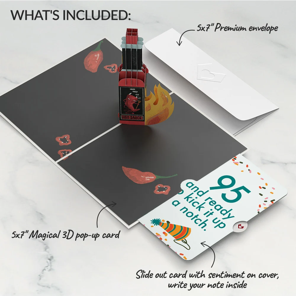 Lovepop Happy Birthday Hot Stuff Pop-Up Card and 95th Kick It Up Sentiment Set Bottle - Image 2