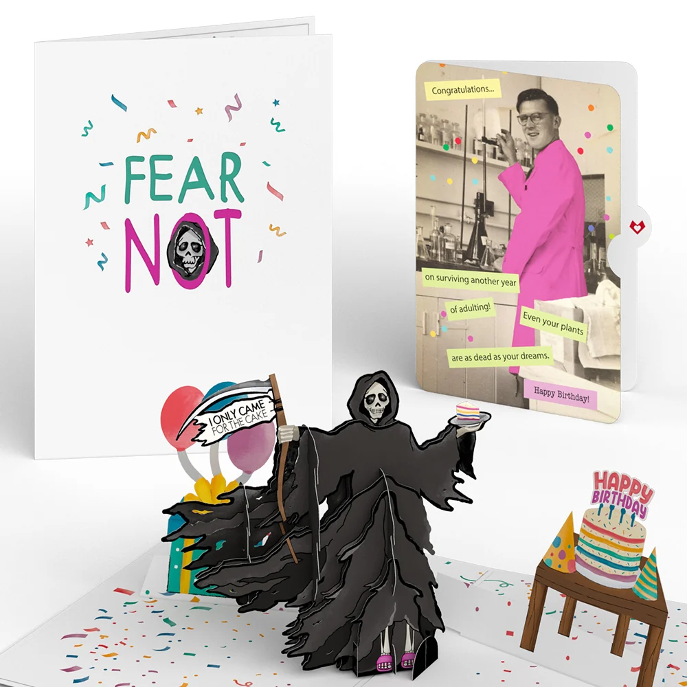 Lovepop Grim Reaper Dark Humor Birthday Pop-Up Card and Sentiment Set for Any Man Candle