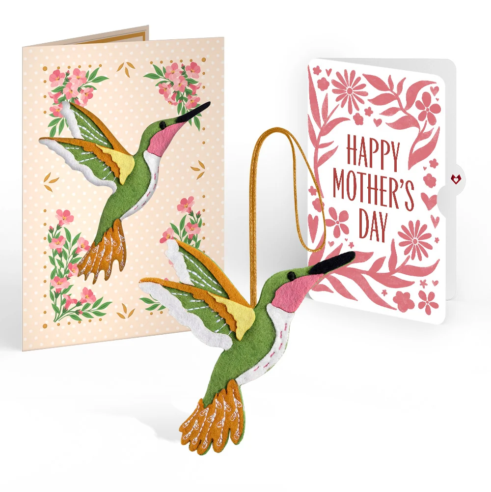 Lovepop Serene Hummingbird Mother’s Day HeartFelt Charm Card and Bold Petal Pattern Sentiment Set for Mom