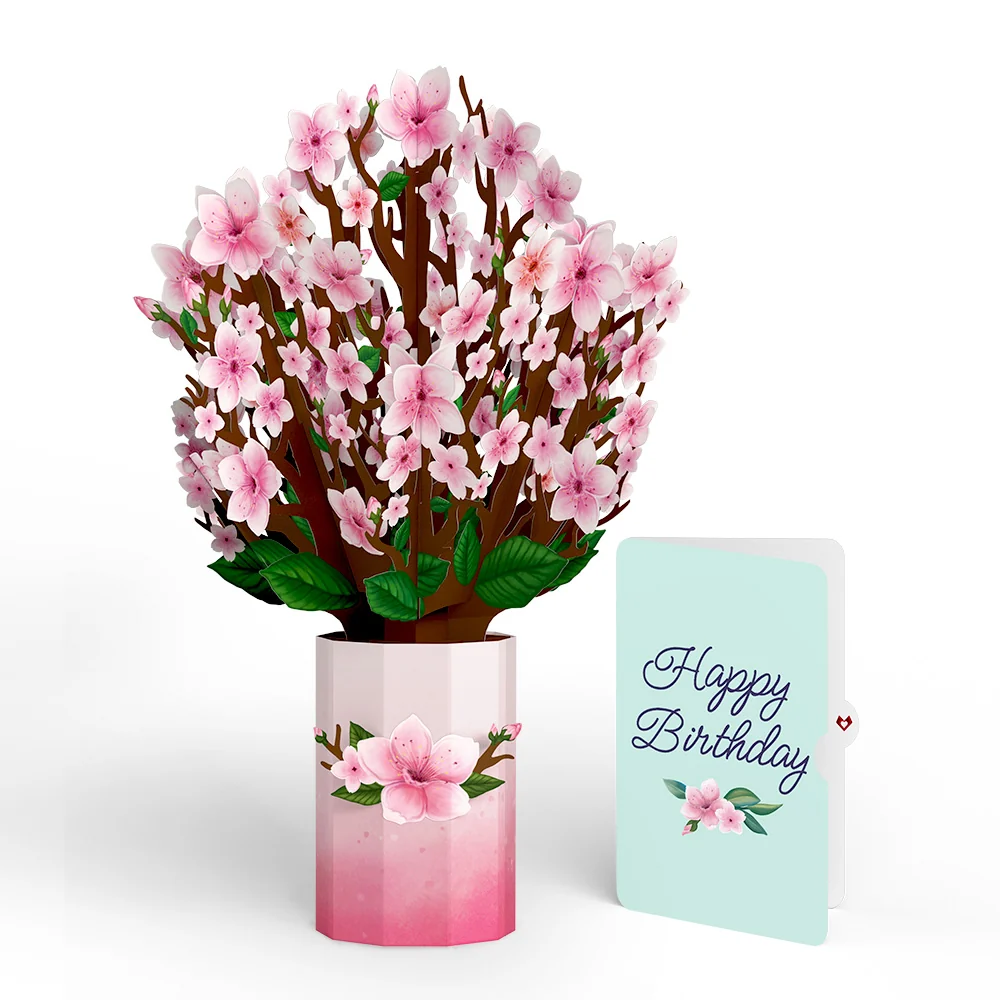 Lovepop Cherry Blossom Birthday Bouquet and Sentiment Set Vase