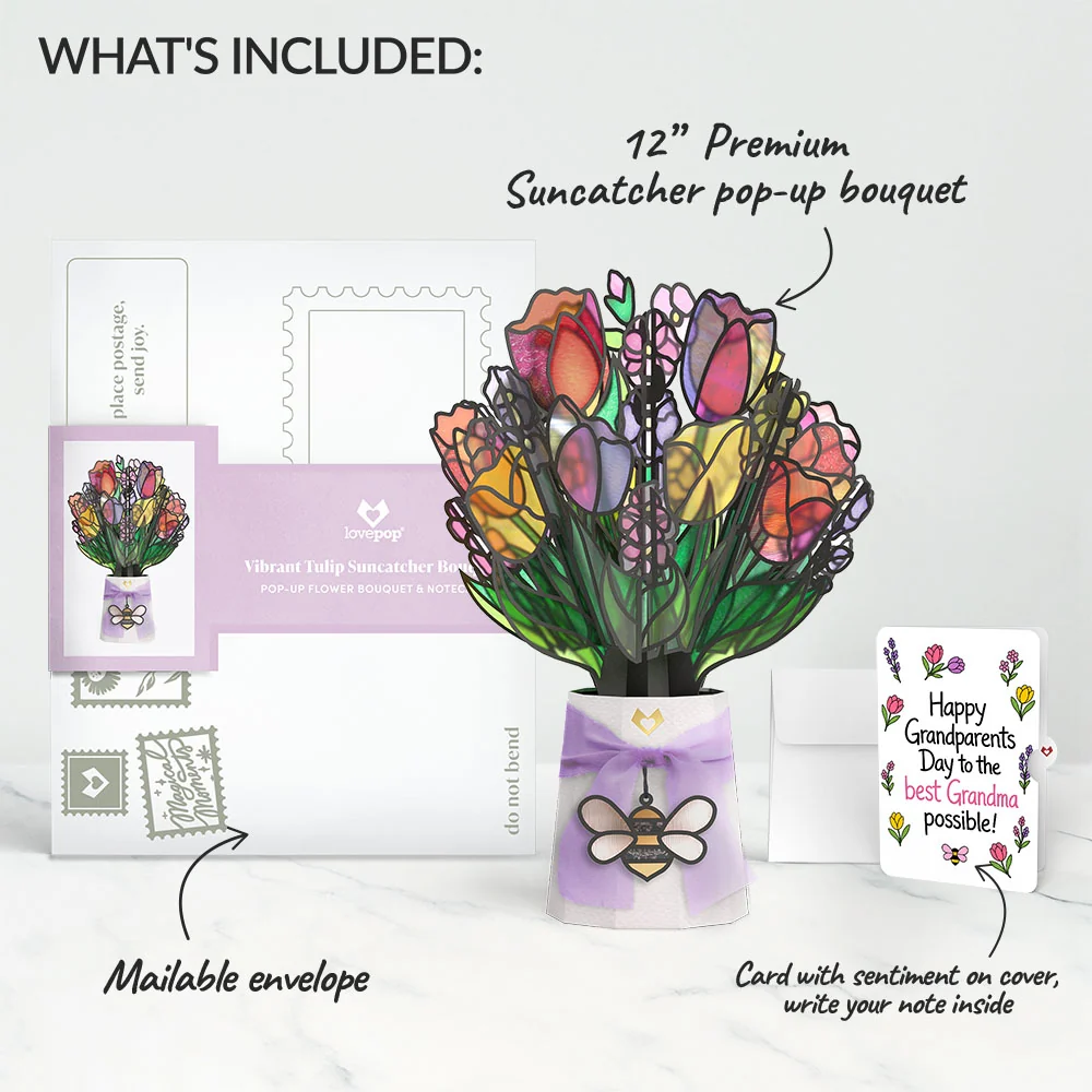 Lovepop Vibrant Tulip Suncatcher Bouquet and Grandparents Day Sentiment Set Glass - Image 2