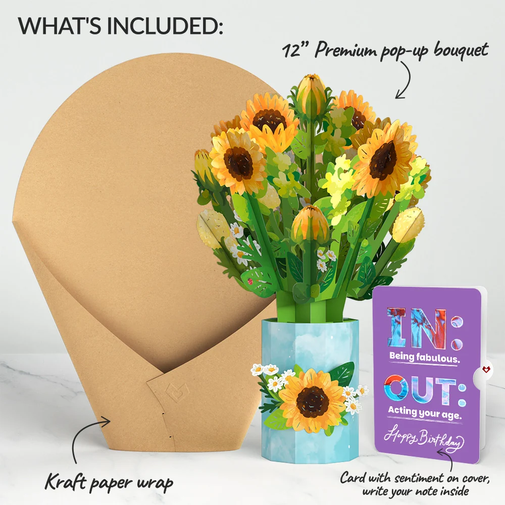 Lovepop Sunflower Blooms Birthday Bouquet and IN & OUT Sentiment Set Vase - Image 2