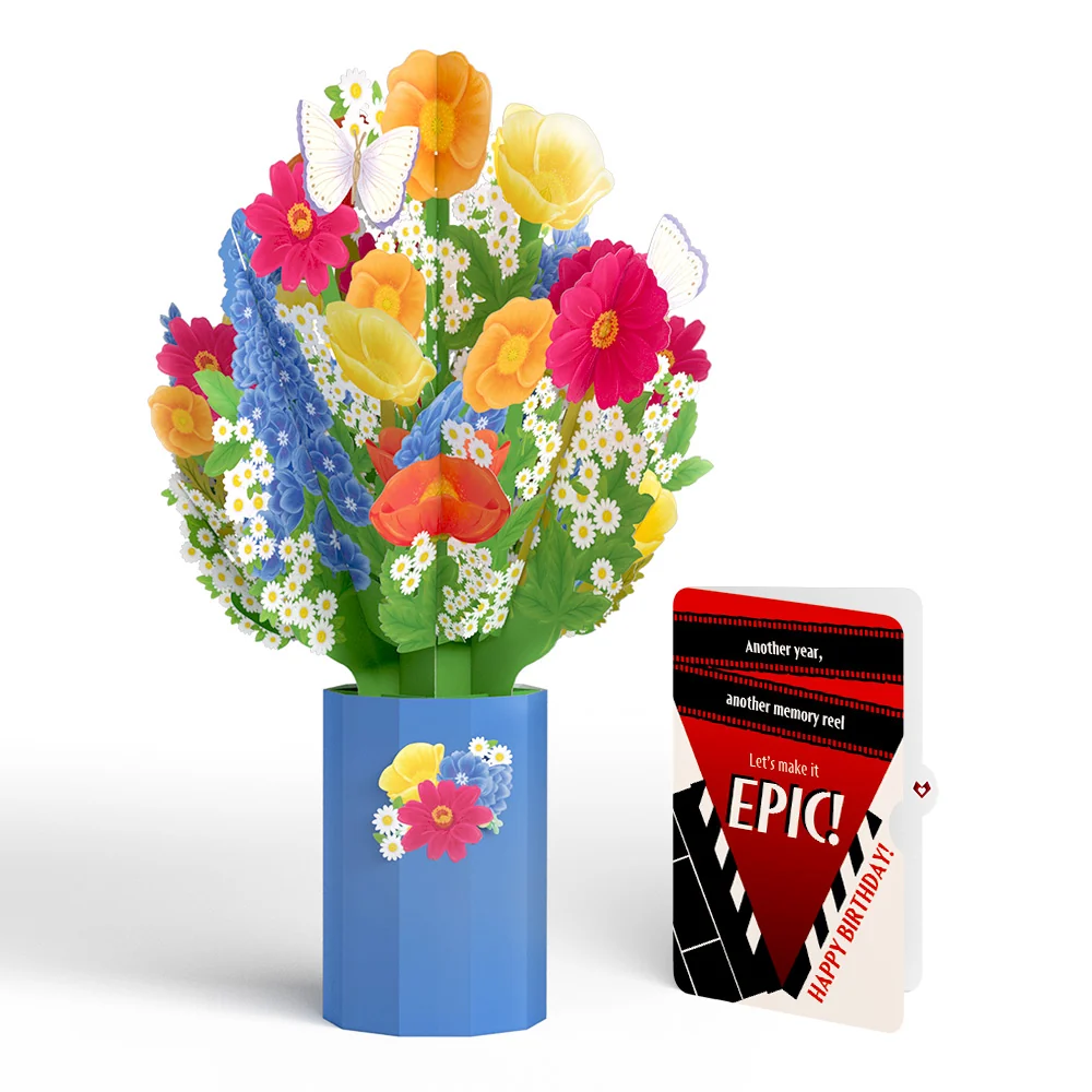 Lovepop Wildflower Birthday Bouquet and Epic Reel Sentiment Set Vase
