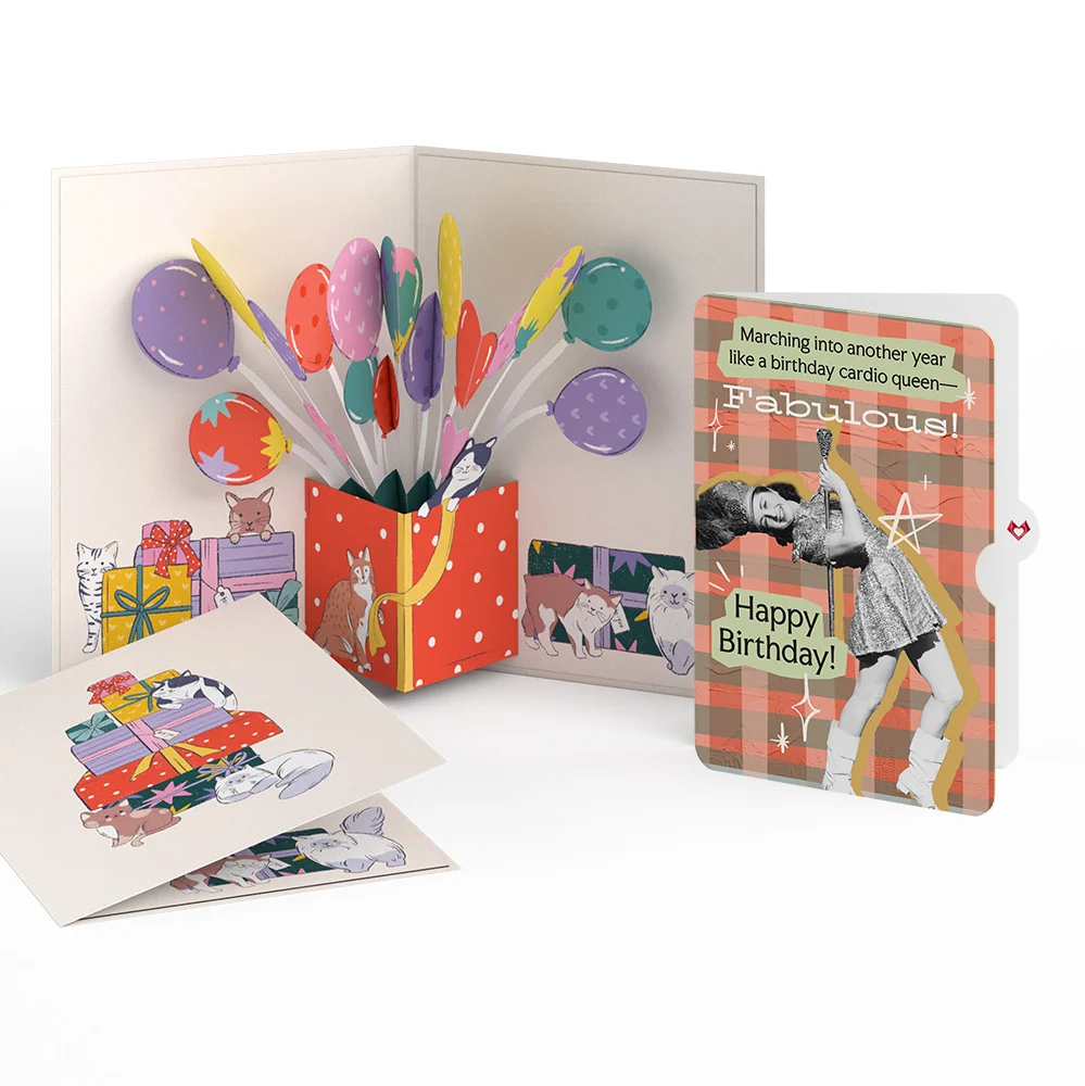 Lovepop Curious Cats Birthday Pop-Up Card and Cardio Queen Sentiment Set