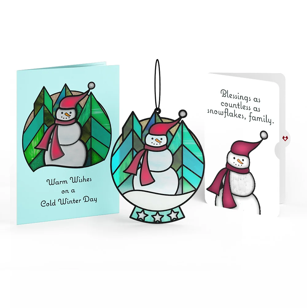 Lovepop Warm Wishes Snowman Suncatcher Card and Blessings Holiday Sentiment Set for Family Glass