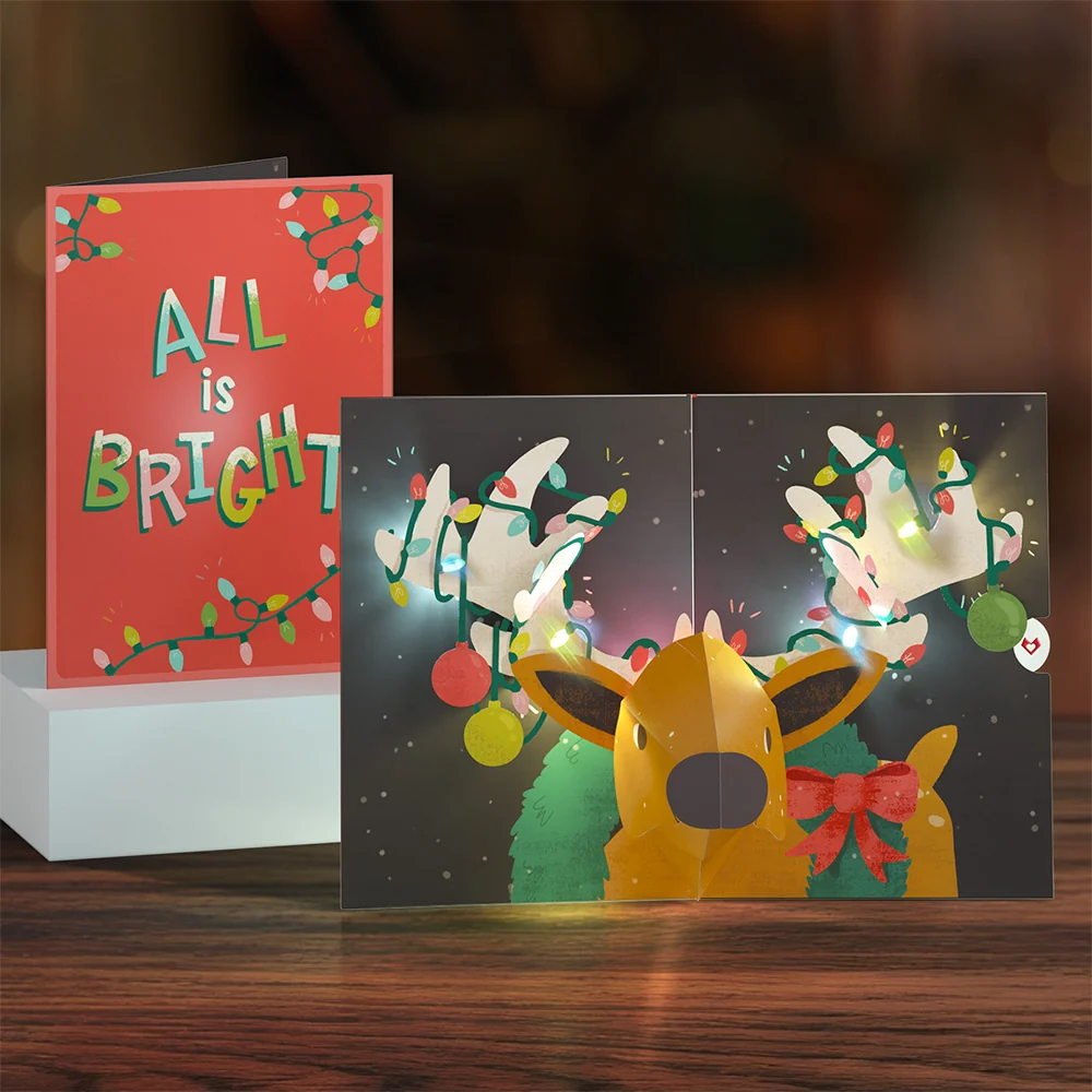 Lovepop All Is Bright Holiday Reindeer Light-Up Pop-Up Card
