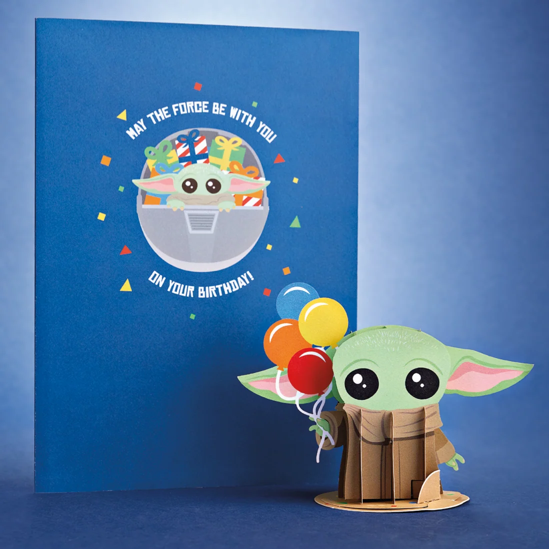 Lovepop Star Wars The Mandalorian Grogu Birthday Card with Pop-Up Gift Scale