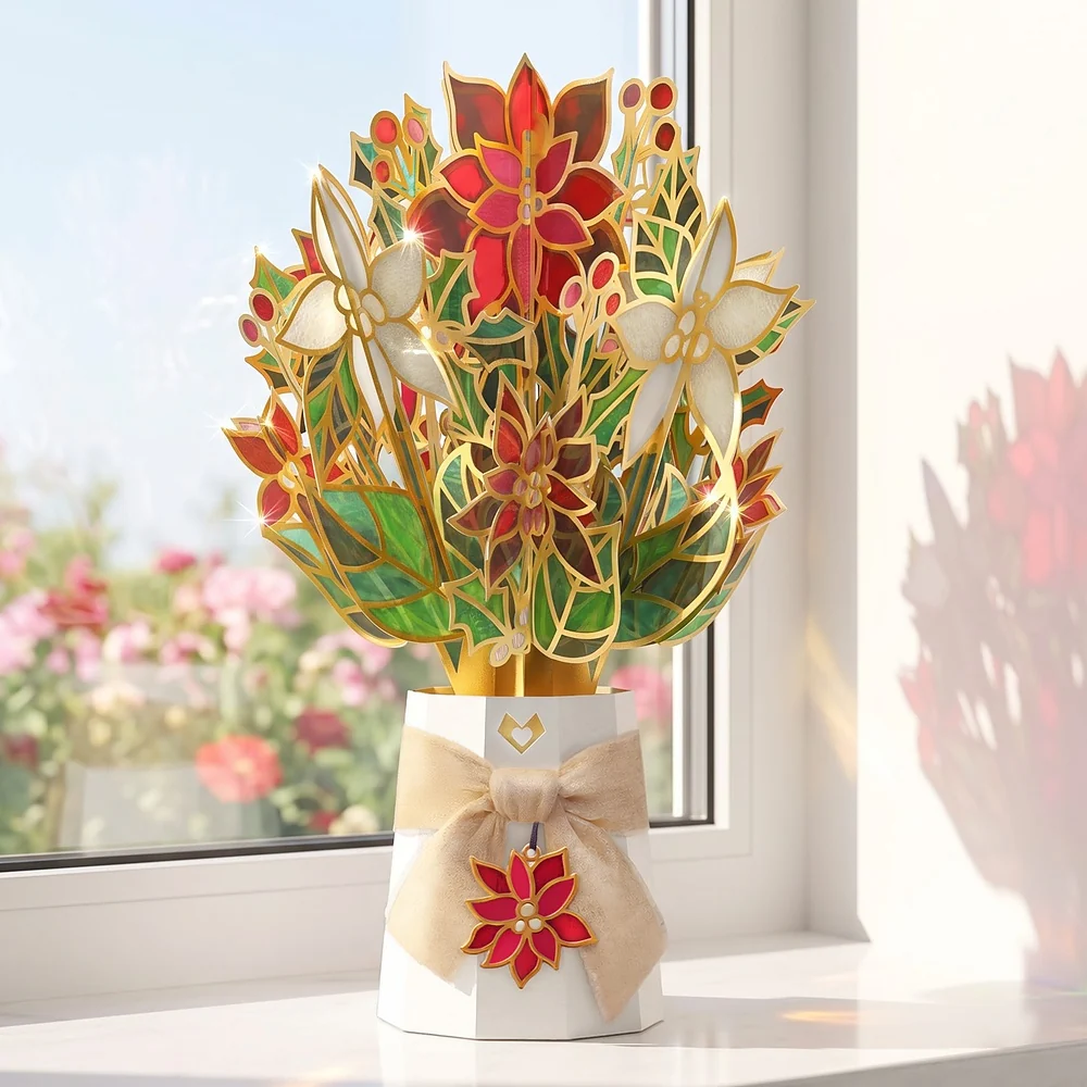 Lovepop Gilded Gold Poinsettia Suncatcher Bouquet Vase