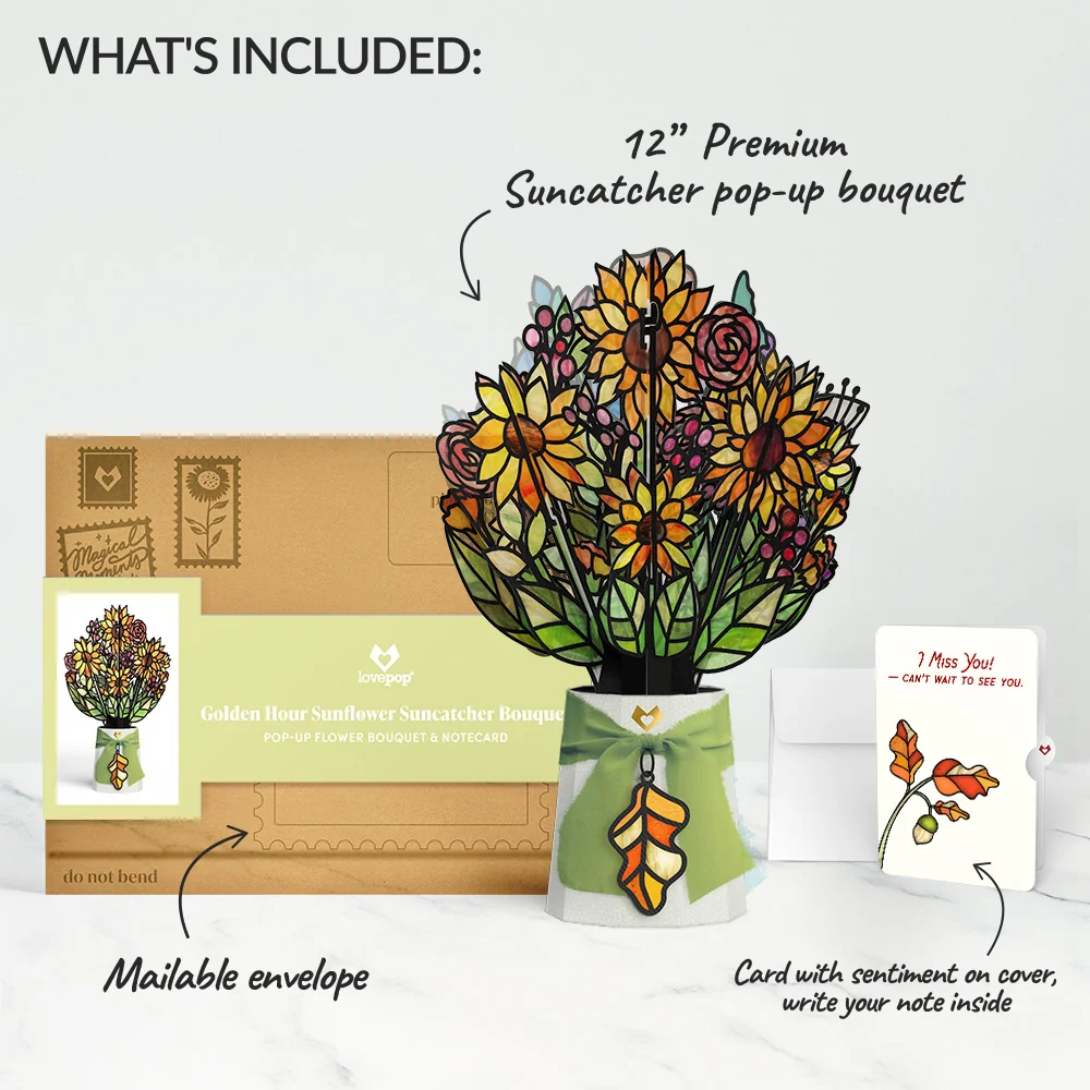 Lovepop Golden Hour Sunflower Miss You Suncatcher Bouquet and Sentiment Set Glass - Image 2