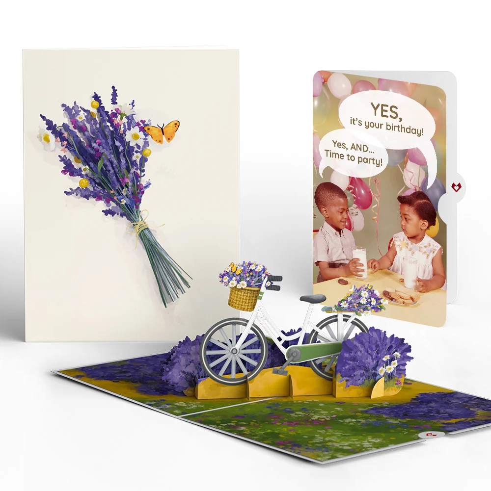 Lovepop Lavender Bicycle Birthday Pop-Up Card and Time to Party Sentiment Set