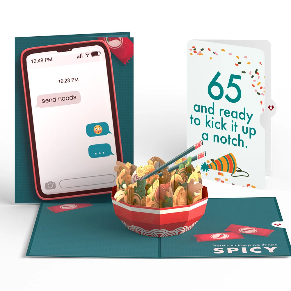 Lovepop Send Noods Spicy Birthday Pop-Up Card and 65th Kick It Up Sentiment Set Bowl