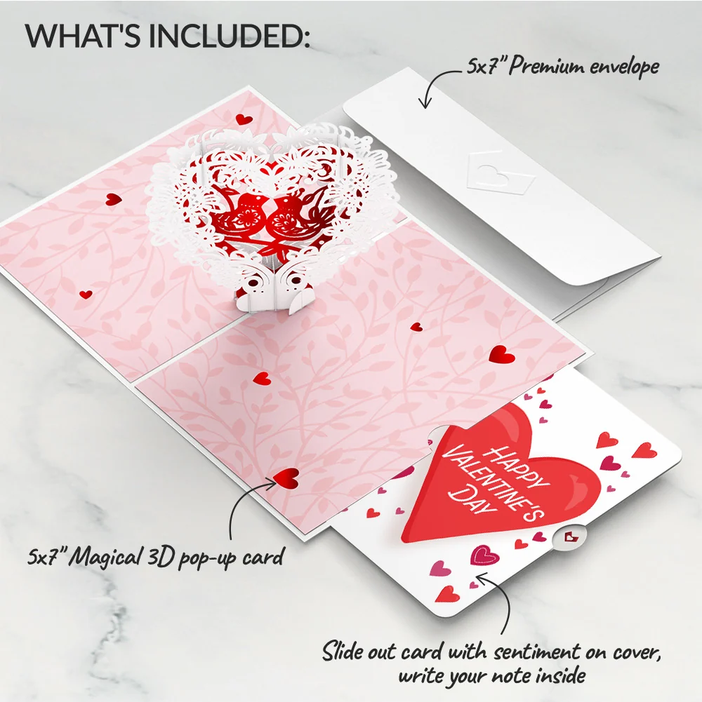 Lovepop Vintage Love Birds Valentine Pop-Up Card and Big Sweet Heart Sentiment Set - Image 2